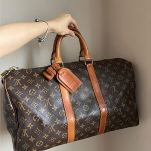 Louis Vuitton Brown Monogram Duffel with Tan Leather Trim